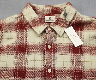 #ad AG Adriano Goldschmied Mens Red Plaid Checker Flannel Button Shirt NWT XL $158 $99.99