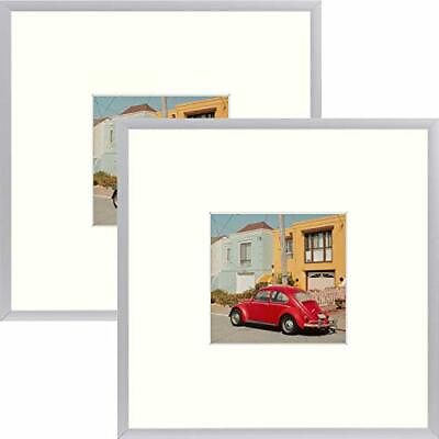 #ad Set of 2 8x8 Aluminum Metal Picture Frames with Ivory Color Mat for 4x4 Photo $25.47