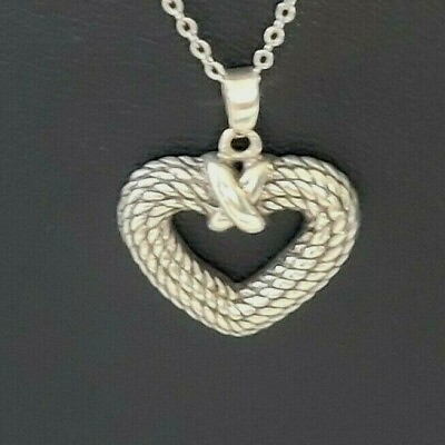 #ad 925 STERLING SILVER ROPE HEART NECKLACE PENDANT 18quot; LOVE BEACH BOHO 792 $18.27