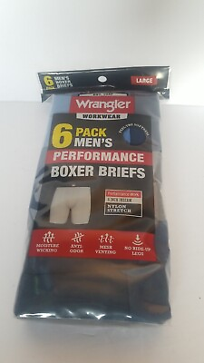 #ad Wrangler Workwear Performance 6 Pack Boxer Briefs Nylon Stretch SIZE LARGE $19.99