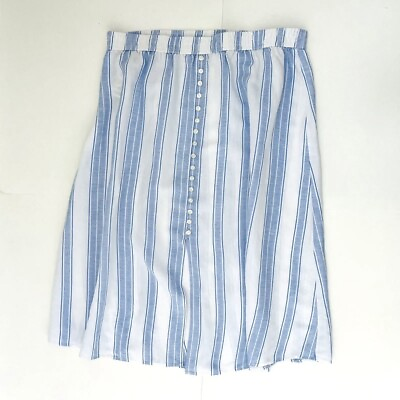 #ad Ann Taylor Loft Linen Blend Midi Skirt Blue White Pull On Spring Modest Size XL $28.95