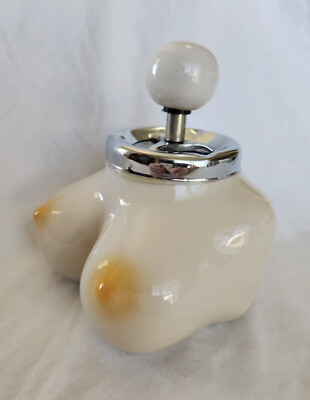 #ad Vintage Retro Ceramic Boobs Push Down Smokeless Ashtray Pot Rare Clean Risque $33.00