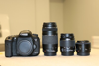 #ad Canon EOS 7D Mark II 20.2MP Digital SLR Camera 18 55mm 75 300mm 50mm 3 LENSES $875.00
