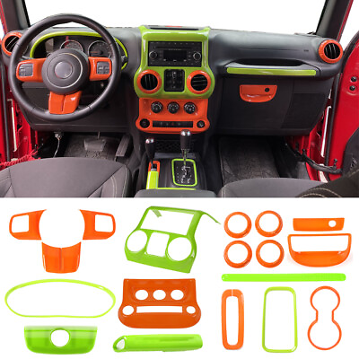#ad Full Set Interior Decoration Trim Kit for Jeep Wrangler JK 2011 18 Orangeamp; Green $214.35