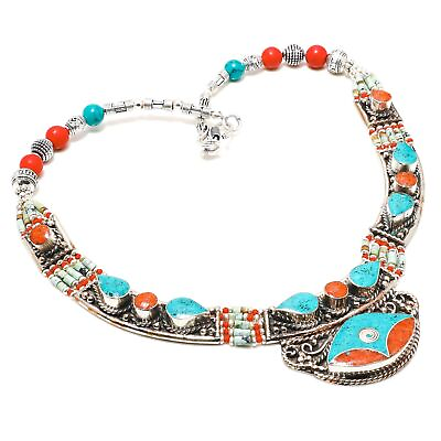 #ad Turquoise Red Coral Handmade Engagement Gift Jewelry Nepali Necklace 18quot; N35 $20.99