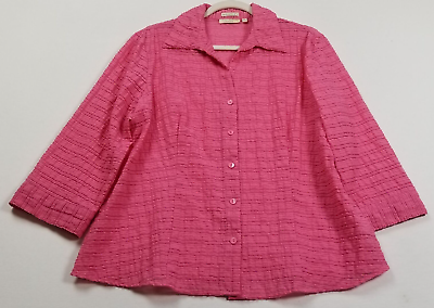 #ad Choices Button Up Shirt Womens Extra Large XL Pink ¾ Sleeve Blouse Texture Sheer $14.44