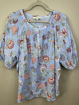 #ad Loft Women’s Blouse Shirt Floral Short Sleeve XXL Boho Cottagecore $22.99