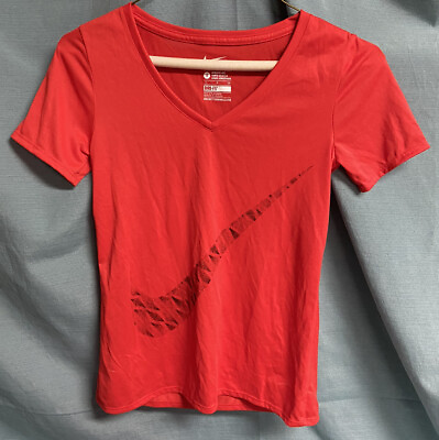 #ad Womens Nike Dri Fit Shirt Short Sleeve V neck Size Small Regular Fit $12.50
