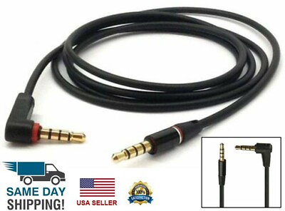 #ad 3.5mm Male to Male 4 Pole Cable Cord L Shaped Angle Car Audio Headphone Jack Bla $4.41