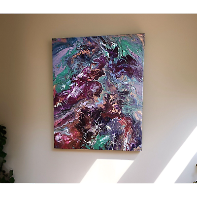 #ad Painting Acrylic on Canvas Original 16 x 20quot; Abstract Fluid Wall Art REDDISH $38.99
