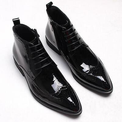 #ad Mens British Leather Ankle Boots Pointed Toe Brogue Side Zip Business Work Shoes $135.99