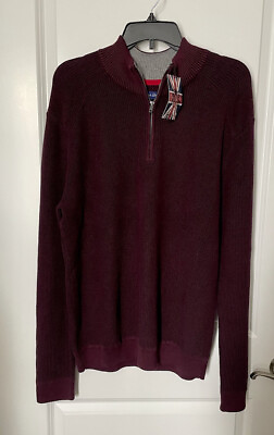 #ad NWT English Laundry Men#x27;s Long Sleeve 1 4 Zip Sweater Pullover Jumper Burgundy L $65.00