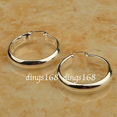 #ad 925 Sterling Silver Hypo Allergenic 30mm Medium Size 5mm Flat Hoop Earrings HG2 $14.99