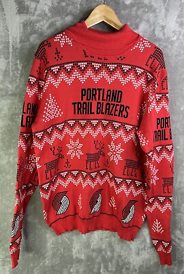 #ad Portland Trail Blazers Ugly Christmas Sweater Men#x27;s Large Tight Knit Logo $19.88