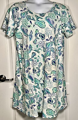 #ad Fresh Produce Short Sleeve pullover Cotton dress size XXL Blue green white EUC $28.50