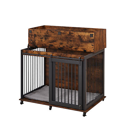 #ad dog cage Furniture type iron frame door cabinet top opened closed Rustic Brown $315.34