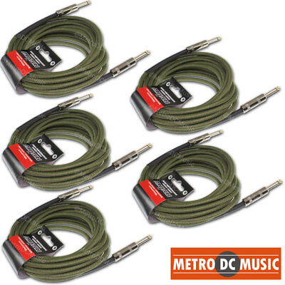 #ad 5 Pack Strukture 18.5 ft Woven Military Green Guitar Instrument Cable Lifetime $61.99