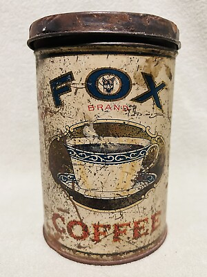 #ad Antique 1 LB Fox Coffee Tin Fox Grocery Co. Charleroi PA amp; Uniontown PA RARE $39.95