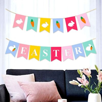 #ad Easter Decorations Easter Party Hanging Decor Carrot Rabbit Print Bunting AU $12.78