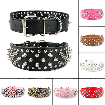 #ad Spiked Studded PU Leather Dog Collar Adjustable for Medium Large Dogs Rottweiler $20.99