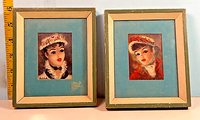 #ad 1950#x27;s Cherry Jeffe Huldah French Parisian Girl Portraits in Vintage Frame $125.00