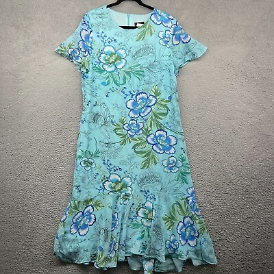 #ad Jemma Womens Midi Dress Blue Floral Short Cap Sleeve Scoop Neck Zip Size 16 $14.97