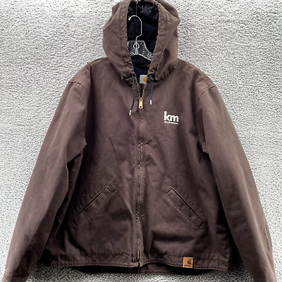 #ad Carhartt Jacket Adult XL Dark Brown Duck Arctic Quilted Lined Canvas Hooded Mens $68.85