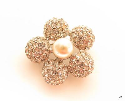 #ad Sparkly Vintage Clear Rhinestone Pearl Charming Flower Rhodium Pin Brooch*A646 $22.24