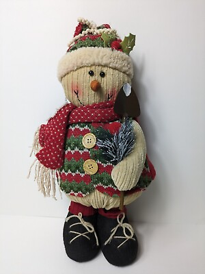 #ad Christmas Plush Standing Snowman Large 18quot; Wearing Knitted Sweater. Metal Legs $10.18