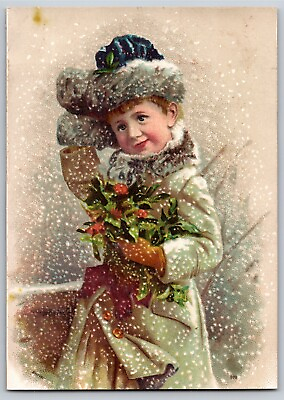 #ad Ivers and Pond Soft Top Pianos Victorian Trade Card Girl Winter Snow Fur Hat $12.99