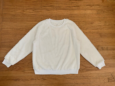 #ad Lou amp; Gray Womens sz L white fuzzy crew neck sweater pullover $28.00