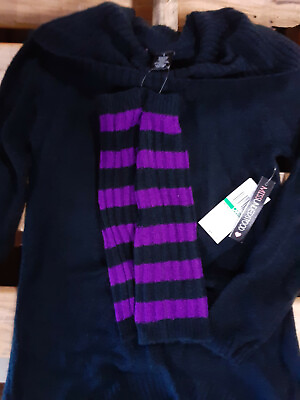 #ad MissUnderstood Junior Miss Black Cowl Neck Sweater and Purple Leg WarmersS. $52.98