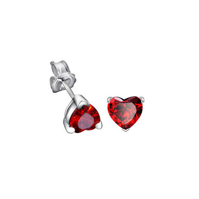 #ad Red Heart Shaped CZ Solitaire Stud Earrings Simulated Ruby Sterling Silver C2 $12.95
