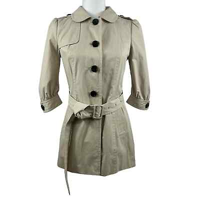 #ad Banana Republic Light Tan Cotton Full Button Collared Belted Short Trench Coat $38.00