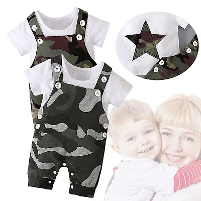 #ad Toddler Boys Girls Short Sleeve Pants T Shirt Tops And Overalls Shorts Outfits $18.89