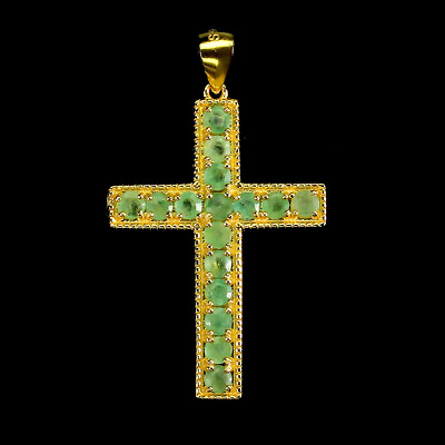 #ad Round Green Emerald 3mm Gemstone 925 Sterling Silver Jewelry Cross Pendant $54.50