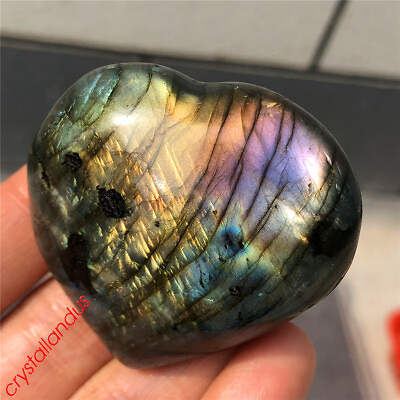 #ad 1pc Natural rainbow labradorite heart quartz crystal carved reiki healing 50g $11.40