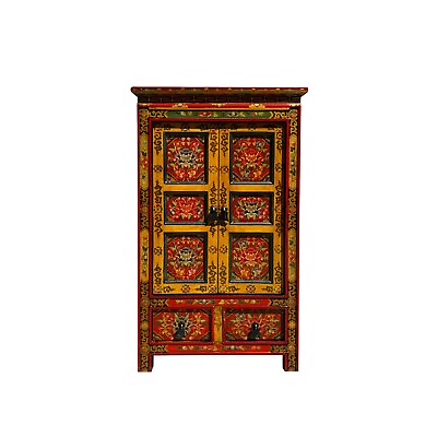 #ad Tibetan Orange Yellow Jewel Floral Tall End Table Nightstand Cabinet cs7625 $1618.50