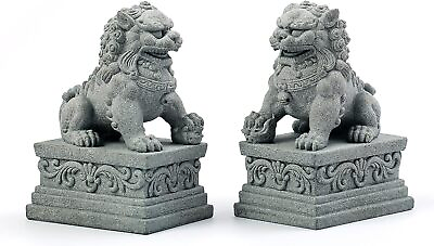 #ad Chinese Foo Dogs Statues Pair Guardian Lion Statues Fu Foo Dogs Stone Statues $35.77