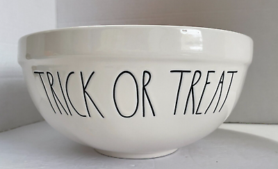 #ad Rae Dunn Halloween Trick Or Treat Bowl White w Orange Magenta EUC $36.74
