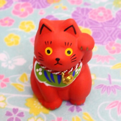 #ad Japan lucky cat Manekineko Red Ceramic Height: 7 cm x Width: 5 cm $52.17