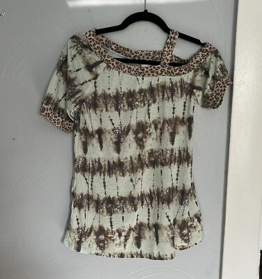 #ad Now N Forever Womens XS Top Cold Shoulder Animal Print Tie Dye Camo Casual NWOT $9.99
