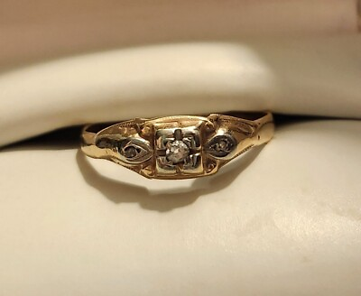 #ad Antique Art Deco 10K GOLD NATURAL DIAMONDS RING SIZE 9.5 $200.00