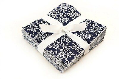 #ad New Navy amp; White Basics pre cut charm pack 5quot; squares 100% cotton fabric quilt $13.99