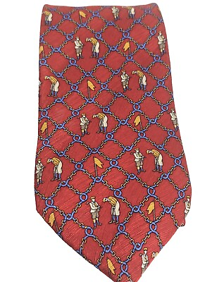 #ad FIRENZE Made in Italy Red Silk Tie Golf Golfing $18.00