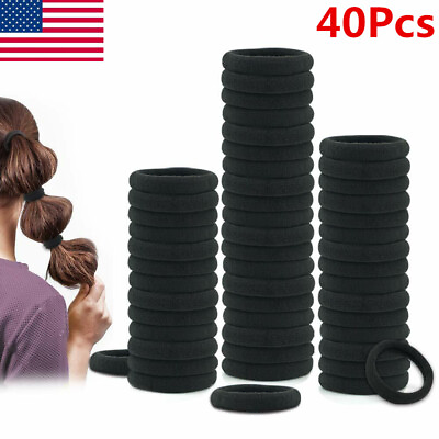 #ad 40 Thick Seamless Cotton Hair Bands for Women Hair Ties Ponytail Holders USA $2.93
