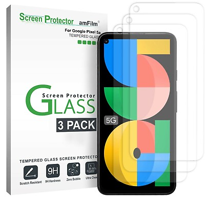 #ad 3 Pack amFilm Tempered Glass Screen Protector for Google Pixel 5A 5G 2021 $9.99