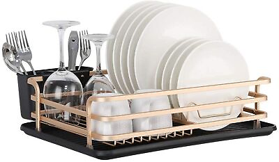 #ad Oumilen Aluminum Dish Rack Cutlery Holder Removable Drainer Tray 3.4 lb Rosegold $30.19