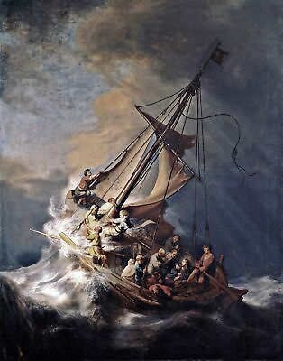 #ad Christ in Storm on Lake of Galilee Rembrandt Religion art painting print $9.99