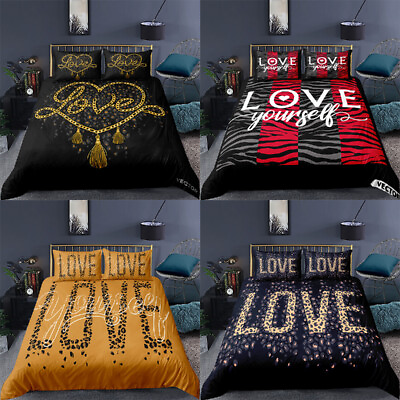 #ad Luxury Love Heart 3PCS Bedding Set Duvet Cover Comfort Queen King Bedroom Decor $9.99